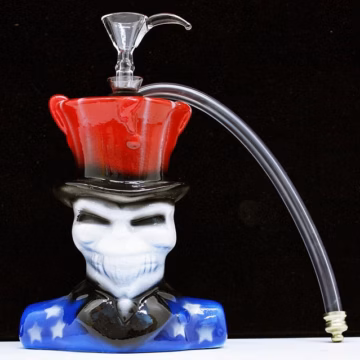 6" Twisted Ceramic 1H Skull Tophat Water Pipe