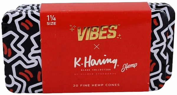 VIBES x K. Haring Pre-Rolled Cones - 1 1-4 - Hemp - 2pk Bundle Collectable Tin - Image 4