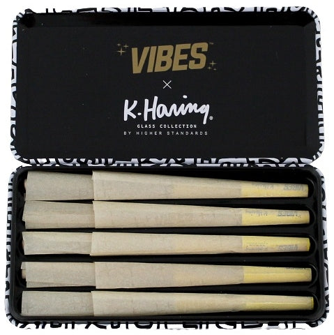 VIBES x K. Haring Pre-Rolled Cones - 1 1-4 - Organic Hemp - 2pk Bundle Collectable Tin