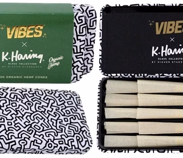 VIBES x K. Haring Pre-Rolled Cones - 1 1-4 - Organic Hemp - 2pk Bundle Collectable Tin