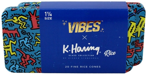 VIBES x K. Haring Pre-Rolled Cones - 1 1-4 - Rice - 2pk Bundle Collectable Tin