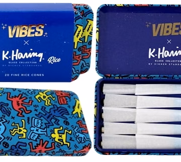 VIBES x K. Haring Pre-Rolled Cones - 1 1-4 - Rice - 2pk Bundle Collectable Tin