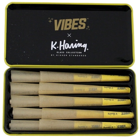 VIBES x K. Haring Pre-Rolled Cones - 1 1-4 - Ultra Thin - 2pk Bundle Collectable Tin