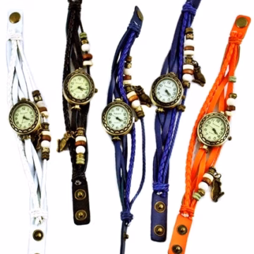 5ct Leather Wrist Watch Charm Bracelet With Owl Pendant