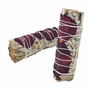 10ct Sage Smudge Stick – California White Sage with Rose 4″L