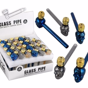 Glass Skull Metal Bowl Hand Pipe 24pk