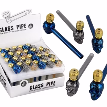 Glass Skull Metal Bowl Hand Pipe 24pk