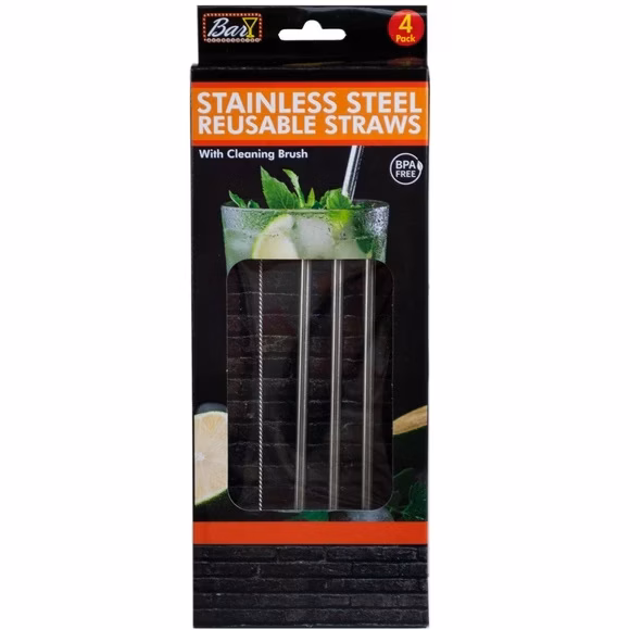 5ct Bar Stainless Steel Reusable Straws 4pk