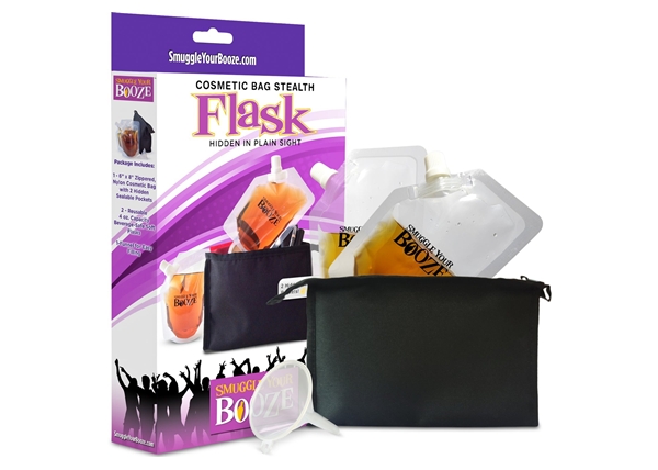 Cosmetic Bag with Two 4oz Soft Flasks and Funnel