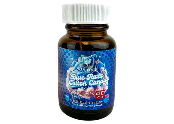 Kratom Kulture 7OHMZ Platinum 40mg – Blue Razz Cotton Candy - 10-Tablet