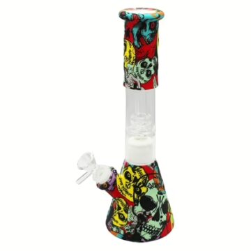10" Graphic Design Glass Perk Silicone Hybrid Water Pipe