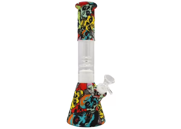 10" Graphic Design Glass Perk Silicone Hybrid Water Pipe