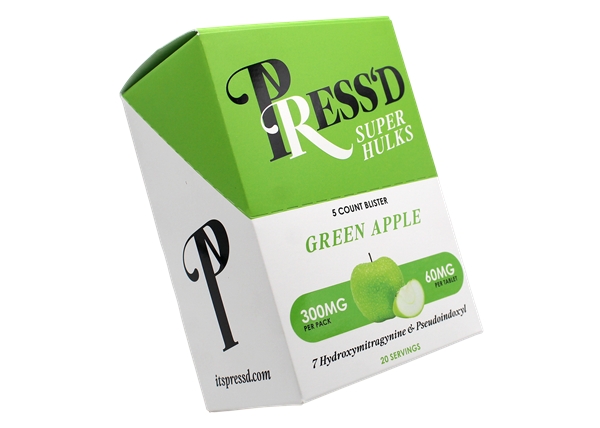 Press’D Super Hulks 60mg 7-OH + Pseudo – Green Apple 5-Tablet