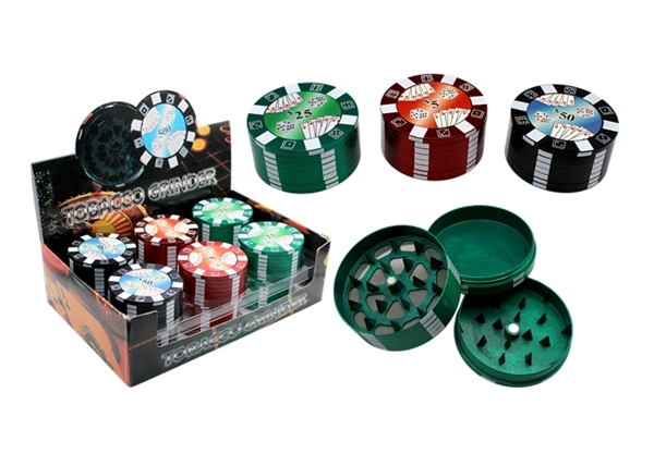 Poker Chips 52mm Tobacco Grinder 12pk