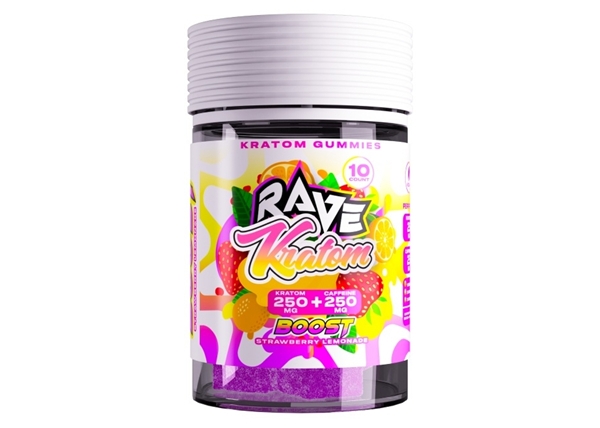 Rave Kratom + Caffeine Gummies – Boost Strawberry Lemonade