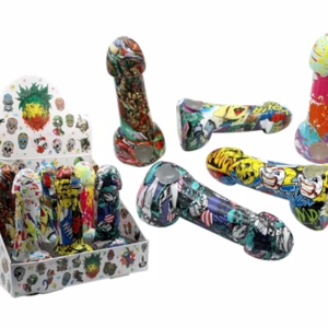 Graphic Design Glass Penis Hand Pipes 6pk