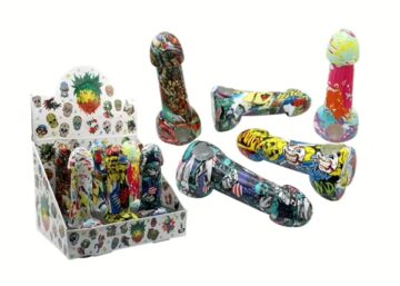 Graphic Design Glass Penis Hand Pipes 6pk