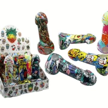 Graphic Design Glass Penis Hand Pipes 6pk