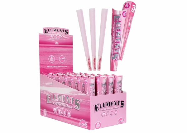 Elements Ultra Thin Pink Cones – King Size 32pk