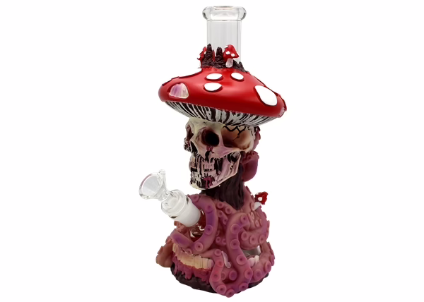 10" Davy Jones Mushroom Skull Octopus Water Pipe