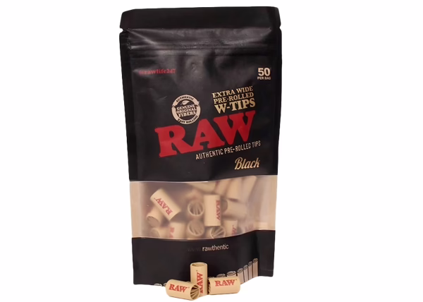 Raw Black Extra Wide Prerolled Tips 50pc