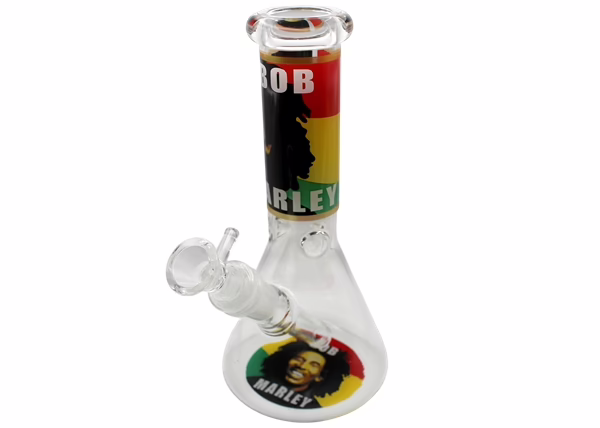 8" Glass on Glass Beaker Water Pipe - Bob Marley