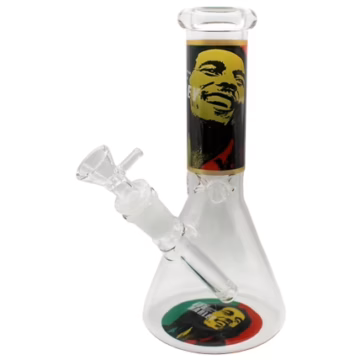 8" Glass on Glass Beaker Water Pipe - Bob Marley