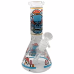 8″ Glass on Glass Beaker Water Pipe – Mushroom Skulls