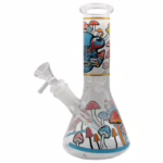 8″ Glass on Glass Beaker Water Pipe – Mushroom Skulls