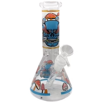 8″ Glass on Glass Beaker Water Pipe – Mushroom Skulls