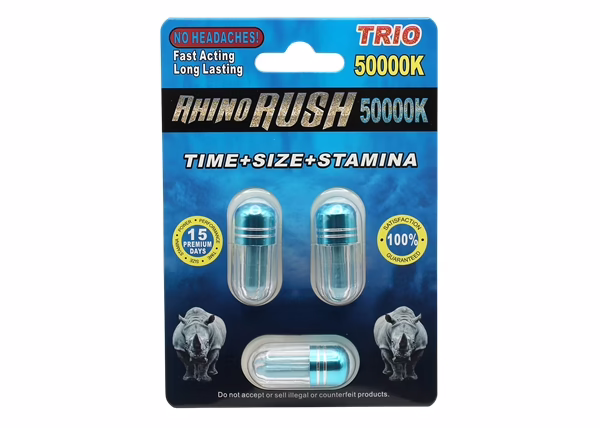Rhino Rush Trio 50000K BLUE Male Enhancement Capsules