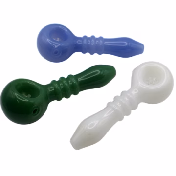 4ct 4" Triple Rings Flower Screen Bowl Spoon Hand Pipe