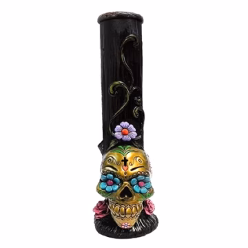 12″ Pichincha Hand Crafted Water Pipe – Gold Sugar Skull