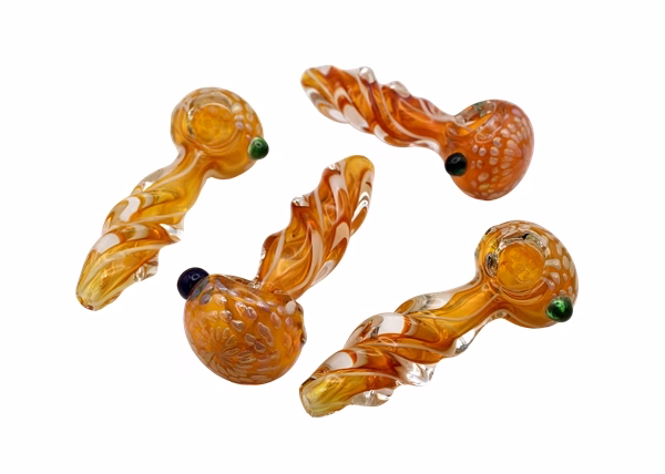 6ct 4" Gold Fumed Twisted Rod Honeycomb Head Hand Pipe