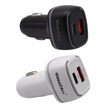 WegaCell Universal Dual Port Fast Charging USB-USB C Car Charger