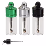 Glass Vial Bullet Snuffer Keychain with Adjustable Metal Spoon – 15mm x 45mm 30pk