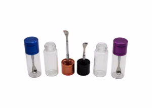 Glass Vial Bullet Snuffer with Adjustable Metal Spoon – 15mm x 45mm 30pk