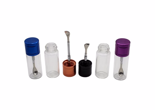 Glass Vial Bullet Snuffer with Adjustable Metal Spoon – 15mm x 45mm 30pk