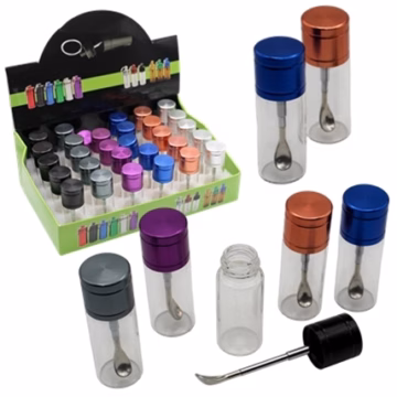 Glass Vial Bullet Snuffer with Adjustable Metal Spoon – 15mm x 45mm 30pk