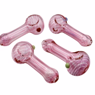 4ct 4" Pink Streak Transparent Spoon Hand Pipe
