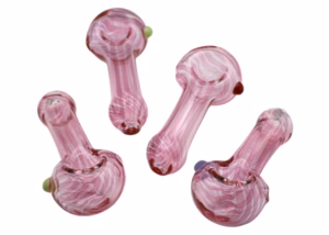 4ct 4" Pink Streak Transparent Spoon Hand Pipe