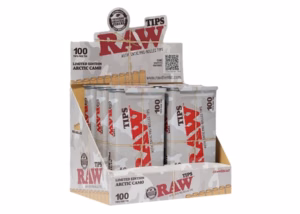 RAW Arctic Camo Tin with 100ct Pre Rolled Tips 6pk