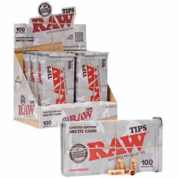 RAW Arctic Camo Tin with 100ct Pre Rolled Tips 6pk