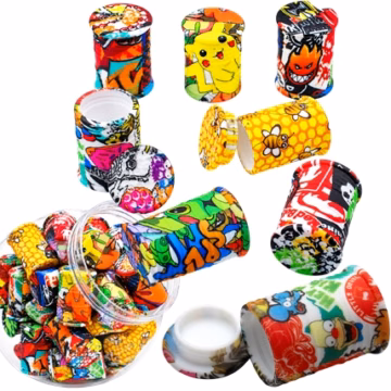 Silicone Stash Container – 11ml Cartoon Graffiti Barrel Jars 30pk